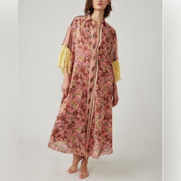 free people WATCHING WAVES maxi shirt . - Picture 2 of 14